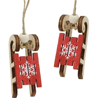 Weihnachtsbaum-Deko: Rote Hängele-Schlitten aus Holz, 4cm, 12 Stück - Christbaumschmuck & Winterdeko-Set - Rot