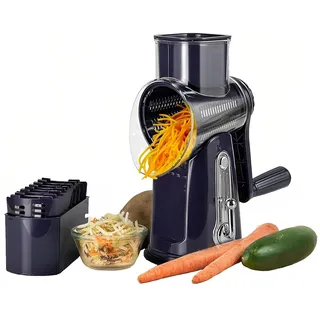 Multifunktionale Käsereibe mit Kurbel, 5 Trommelklingen, Gemüseschneider mit Saugfuß für Käse, Gemüse und Nüsse - Lila