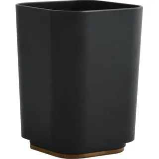 MSV® Zahnputzbecher „Kamla“, edler Zahnbürstenhalter für Zahnbürste und Zahnpasta aus hochwertigem Kunststoff mit Bambus, 8 x 8 x 11 cm, matt schwarz - Schwarz