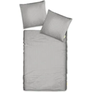CASABEL Streifen Bettwäsche-Set aus Mako-Satin Bettbezüge Set mit Reißverschluss 100 % Baumwolle 2-teilig Bettbezug 155 x 220 cm und Kopfkissenbezüge  80 x 80 cm Silber-Grau - Grau
