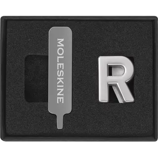 Moleskine-Anstecknadel für Notizbuch oder Agenda, Buchstabe R, Buchstaben-Anstecknadel, Personalisiere den Verschluss mit einem Gummiband, Personalisierte Geschenkideen, Silberfarbe