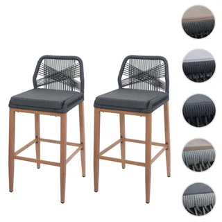 2er-Set Rope-Barhocker HWC-O21, Outdoor Sitzpolster Seilgeflecht Metall Holz-Optik ~ anthrazit, Kiss