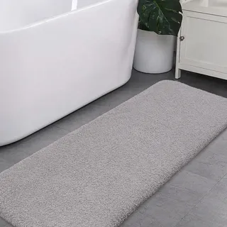 Badematte Rutschfest Badteppich Extra Lange Verdickt Badezimmerteppich Weich Badeteppich Flauschige Mikrofaser Badvorleger Badläufer, Supersaugfähig, Maschinenwaschbar - 50 x 122cm (Hellgrau)