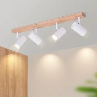 ZMH Deckenstrahler 4 Flammig Holz schwenkbar weiß