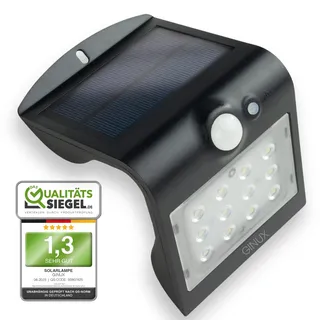 GINUX Solarlampen für außen mit Bewegungsmelder - Solar Wandleuchte aussen mit Superhellen LEDs und PIR-Sensor, Solar LED Strahler für Wand und Garten (15W Schwarz)