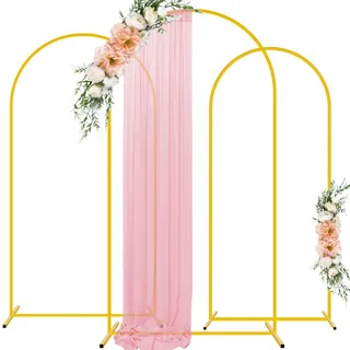 FUHSY Metal Wedding Arch Stand Set von 3 Gold Party Hintergrund Ständer 1,2 m 1,5 m 1,8 m Ballon gewölbter Rahmen Ständer Chiara Bogen Hintergrund für Garten Blumenbabys Babyparty Dekoration
