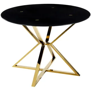 Beliani Esstisch 105/75 cm Schwarz, Goldfarben Rund Bosco , Glas , 105x75x105 cm , Esszimmer, Esstische