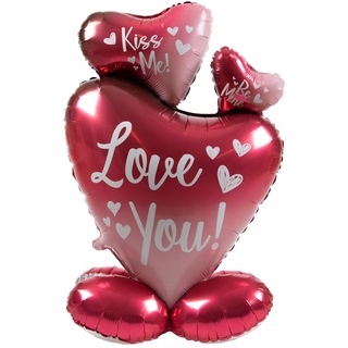 Folat 63793 Romantische Deko Stehender Folienballon-Ombre Love-3 Herzen-77 cm für Hochzeit Valentinstag oder Muttertag, Mehrfarbig