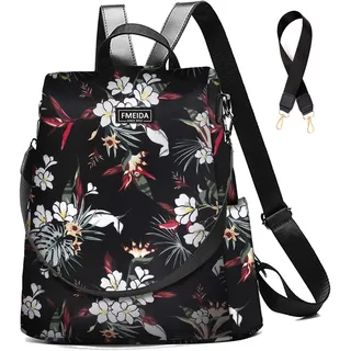 Fmeida Rucksack Damen Klein Anti-Diebstahl Hantasche 2 in 1 Groß Umhängetasche Wasserdicht Backpack Shopper Schultertasche Daypacks Aus Oxford Für Reise Arbeit Alltag Sport Schule Blumen Rot