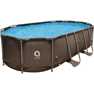 Avenli Frame Oval Pool 427x275x100 cm, Aufstellpool, oval, ohne Pumpe, Ersatzpool, braune Rattanoptik