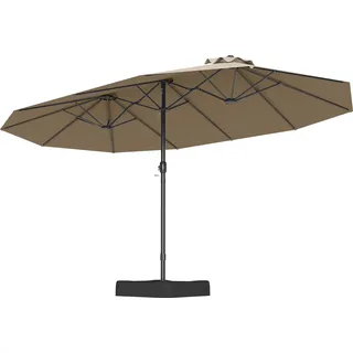 COSTWAY Doppelsonnenschirm UPF 50+ mit Ständer 443x263cm, Sonnenschirm mit Kurbel, Gartenschirm Terrassenschirm Marktschirm Groß XXL Braun - Braun
