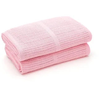 Bloomsbury Mill – Doppelpack – 100% Reine Bio-Baumwolle – Besonders Weiche Babydecke/Kuscheldecke – 75cm x 95cm - Kinderwagen/Reisekorb/Tragekorb - Rosa