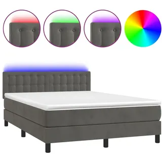 vidaXL Boxspringbett mit Matratze & LED Dunkelgrau 140x190 cm Samt - Grau