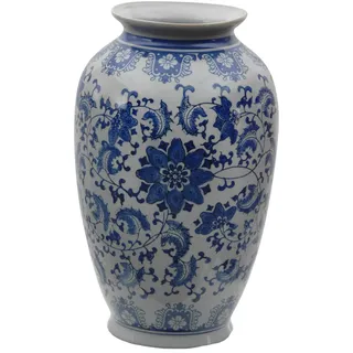 Oriental Furniture Tung Chi Vase aus Porzellan, Blumenmuster, 35,6 cm, Blau/Weiß