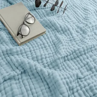 2026 Musselin Decke - Sommer Musselindecke 150 x 200, 100% Natürliche Baumwolle Musselindecke Leichte Sanfte, Musselin-Decke für Erwachsene, Kinder, Perfekt für Bett, Sofa (Hellblau,230*280)