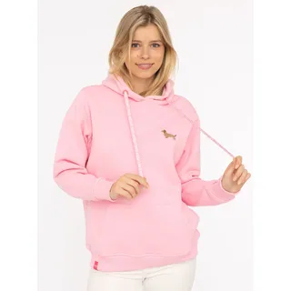Hoodie ZWILLINGSHERZ "Kleiner Dackel", Damen, Gr. L/XL, pink, angeraute Sweatware, Obermaterial: 50% Baumwolle, 50% Polyester, unifarben, Sweatshirts Hoodie, "Dackel"-Stickerei, bedruckter Kordelzug, Kängurutasche
