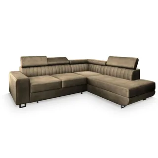 masseno Ecksofa Nola R-S mit Schlaffunktion L-Form, Sofa mit Bettkasten, Wohnzimmersofa, Couch, Soffa, Bettsofa, Couchgarnitur- Beige, MONOLITH 09 - Beige