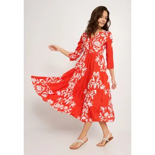Maxikleid LASCANA, Damen, Gr. 36, N-Gr, blau (rot, weiß bedruckt), Web, Obermaterial: 100% Viskose, bedruckt, figurumspielend lang, Rundhals, mit Riegel, Kleider Maxikleid, mit Blumenprint und Knopfleiste, Sommerkleid, Strandkleid, Topseller