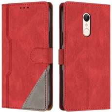 RADOO Kompatibel mit Xiaomi Redmi 5 Hülle, PU Leder Handyhülle [Stand Feature] [Kartenfachr] [Magnetic Closure Snap] Schutzhülle Klappbar Flip Case Cover für Xiaomi Redmi 5 (Rot)