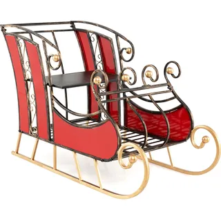 COSTWAY Deko Schlitten Metall, Weihnachtsschlitten für Weihnachten, Metallschlitten, Santaschlitten, Weihnachtsdekoration 93x41x59cm - Rot, Gold, Schwarz