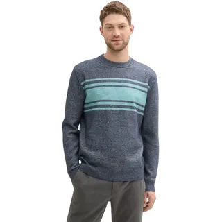 Tom Tailor Herren Strickpullover mit Colorblock-Streifen,36198 - Navy Teal Stripe Design, L