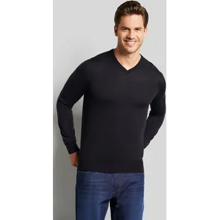 Rundhalspullover BUGATTI, Herren, Gr. S, blau (marine), 100% Wolle, regular fit, V-Ausschnitt, Rippbündchen, Pullover Rundhalspullover, aus feiner Merinowolle