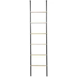 Sadena Handtuchleiter , Naturfarben, Schwarz , Holz, Metall , Bambus , massiv , 45x190.4x2.1 cm , Badezimmer, Badezimmerausstattung, Handtuchhalter