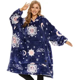 THREE POODLE Decken Hoodie Damen, Oversize Hoodie Decken Pullover Kuschelpullover für Damen Herren Kinder, Warm und Weiches Futter, Übergroßer Hoodie Sherpa-Decke, Verschiedene Muster Verfügbar