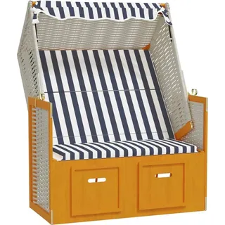 vidaXL Strandkorb mit Dach Poly Rattan & Massivholz Weiß & Blau - Weiß