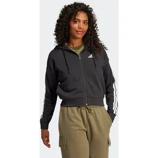 Kapuzensweatshirt ADIDAS SPORTSWEAR "ESSENTIALS 3-STREIFEN FRENCH TERRY", Damen, Gr. XL, schwarz-weiß (schwarz, weiß), Obermaterial: 55% Baumwolle, 36% Polyester, 9% Viskose, normal, Rundhals, angesetztes Bündchen, Sweatshirts Kapuzensweatshirt