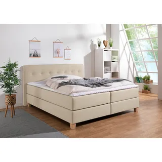 Home affaire Boxspringbett »Fargo«, inkl. Topper, in 3 Matratzenarten, in Samt- oder Strukturstoff, beige