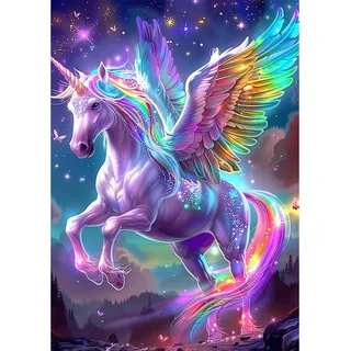 NEWENMO 5D Schönes Pferd Diamond Painting Full Drill,Regenbogen-Flügel Diamant Painting Bilder 30x40cm,Tiere Diamant Malerei Erwachsene Set,Diamond-Painting Kit,für Schlafzimmer Wohndekoration