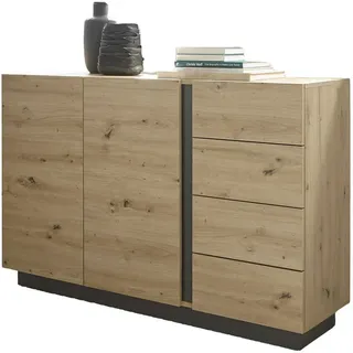 furn.design Kommode Louna Eiche Artisan, grau Holz, Nachbildung,Eiche, 1 Fächer, 4 Schubladen - Grau, Naturbelassen
