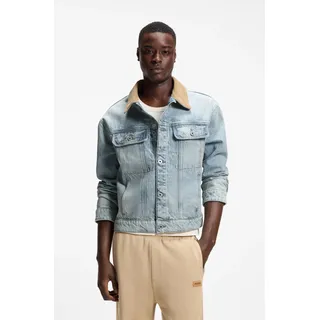 Jeansjacke HUGO "Erlo", Herren, Gr. L, light, pastel blau455, Denim/Jeans, Obermaterial: 100% Baumwolle, unifarben, relaxed fit taillenbedeckt, Rundhals, 1-Knopf-Manschette mit Schlitz, Jacken Jeansjacke, Cordkragen, Relaxed Fit, Logo?Badge aus Veloursleder