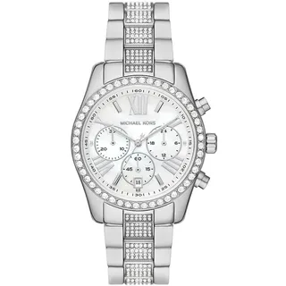 Michael Kors Damen Quartz Armbanduhr, 38.00mm Gehäusegröße mit weiß analog Zifferblatt und Silber Metallarmband Armband MK7243