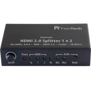 FeinTech VSP01202 HDMI 2.0 Splitter 1x2 mit 4K HDR Down-Scaler Audio-EDID Schwarz