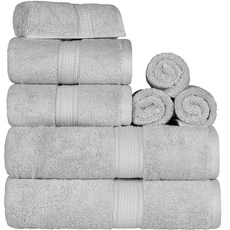 Superior Waschlappen aus ägyptischer Baumwolle, 33 cm, Hand 20, Bad 76,2 x 139,7 cm, silberfarben, 8-teiliges Handtuch-Set