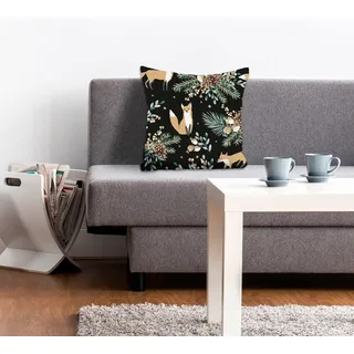 Dekokissen QUEENCE "Alice", braun (braun, bedruckt), B:40cm L:40cm, Polyester, Dekokissen_Sitzkissen_Kissenhüllen, Dekokissen, Kissenhülle,Füchse,Tier,Tiermotiv,Blumen,Schwarz,Minimalistisch,Natur