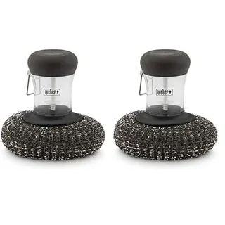 Weber Plancha/Grillplattenbürste, mit Metallschwamm & Behälter für Spülmittel, für optimale Reinigung von Grillplatten, einfaches Reinigen - Schwarz (6209) (Packung mit 2)