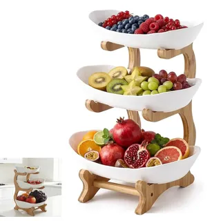 Zbozzba Obst Etagere mit 3 Etagen, Fruchtkuchen Stehen,3 Stöckig Obstschale Obstkorb Etagere mit Hölzernen Ständern,für Gemüse,Obst,Snacks(PP)