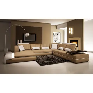 XXL Wohnlandschaft Design Ecken Polster Sofa Couch Leder Sofas Garnitur U Form - Braun