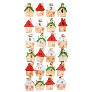 Rayher 46284000 Holz-Klammern, mit Haus, Adventskalenderzahlen Holz, Weihnachten, Adventskalender Buttons, Zahlen für Adventskalender, Btl. 24 Stück, Zahlen 1-24, 3 x 3,5 cm