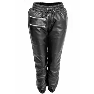 Jogginghose Lederhose ECHT-Leder Seitenstreifen Männer - Schwarz
