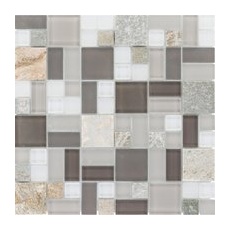 Mosaikmatte Quarzit & Glas Beige-Black-Grey Block 30 cm x 30 cm