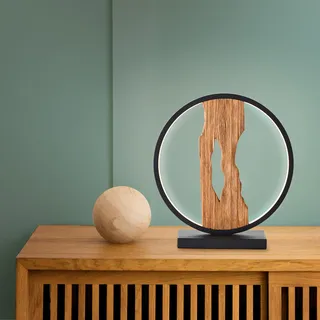 Lightbox LED Tischlampe mit 28 cm Höhe - zeitlose Tischleuchte mit Schalter - 7,5 W - 850 lm - 3000 K - aus Aluminium/Metall/Holz aus Monterey-Kiefer in Schwarz/Braun