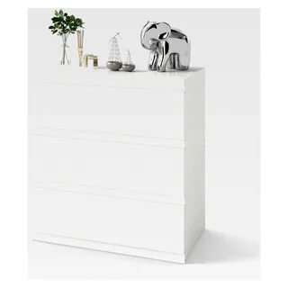 Kommode Weiß mit 3 Schubladen, 70 cm Breit, 75 cm Hoch, für Schlafzimmer, Wohnzimmer und Flur, Kleine Sideboard Weiß Matt, Mehrzweckschrank, Tiefe 40 cm