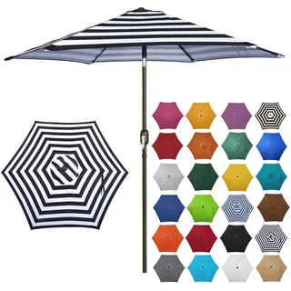 Blissun Terrassenschirm, 2,3 m, mit Druckknopf, Kippkurbel (schwarz und weiß)