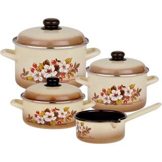 GSW 243155 Madeira Topf-Set 4-teilig, Emaille, beige mit dekor, 24 cm, 7-Einheiten