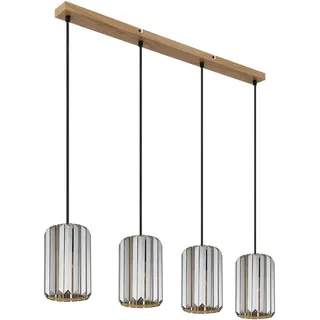 Hängeleuchte , Braun, Grau , Metall, Glas , Holzoptik , rund , 13.5x120x88 cm , Ce , Lampen & Leuchten, Leuchtenserien