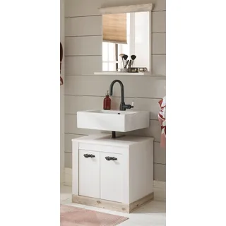 Badmöbel Set "Rovola" Pinie weiß / Oslo Pinie Landhaus Badezimmer 2-tlg 60 x 200 cm - Weiß, Naturbelassen